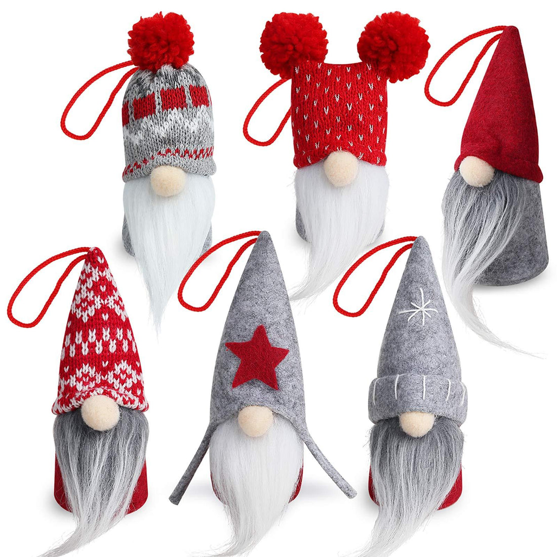 Gnome Christmas Ornaments Set of 6, Handmade Swedish Tomte Gnomes Decorative Ornaments Plush Christmas Decorations Tree Hanging Scandinavian Santa Elf Home Table Decor 2024