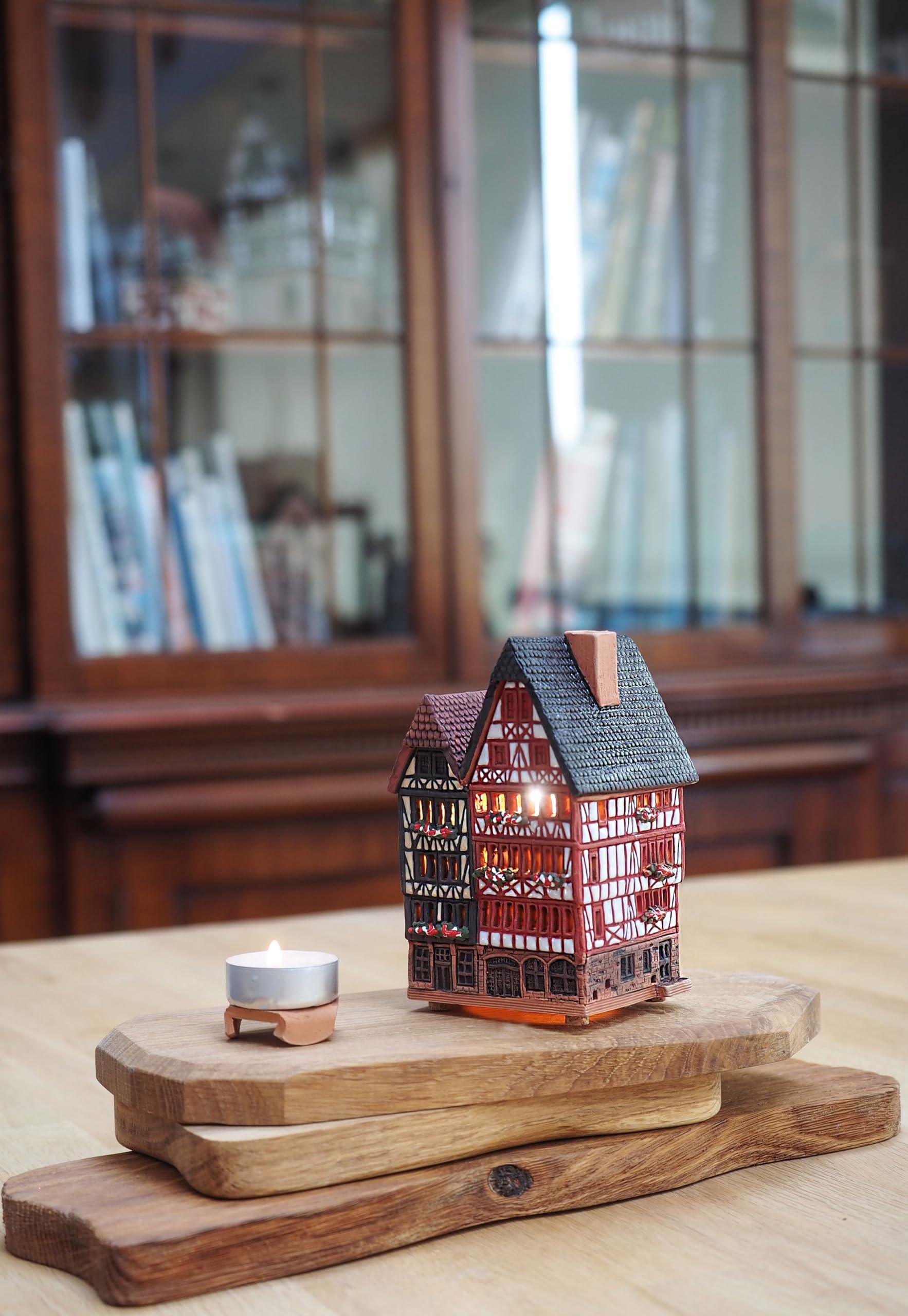 Midene Ceramic Houses Collection - Collectible Handmade Miniature of House in Eastside of Romer in Frankfurt, Germany - Tea Light Candle Holder S16-3