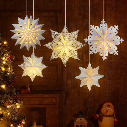 Mudder 5 Pieces Christmas Snowflake Paper Lantern with 7 Light Star Lamp Frozen Party Hanging Decoration for Weddings Trees Birthday Holiday Celebration (CL-TOOLS-C9875)