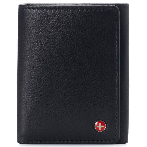 Alpine Swiss Mens Leon Trifold Wallet RFID Safe Genuine Leather Comes in a Gift Box Black.