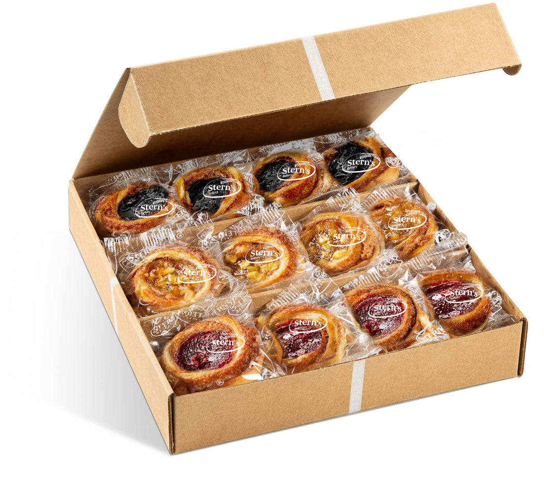 Fruit Danish Pastries | Christmas Holiday Corporate Food Gifts in Gift box |12 Individually Wrapped ASSORTED Fruit Filled Cinnamon Buns | Halloween, Thanksgiving-Stern’s Bakery