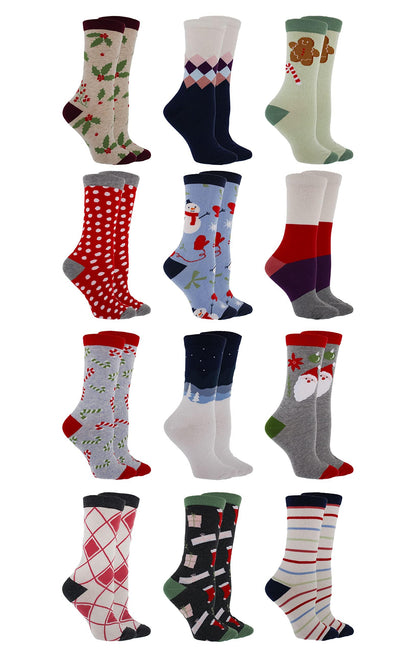 Gertex Ladies Premium Christmas Holiday Themed Sock Advent Calendar | 12 Days of Crew Socks | Sock Size 9-11 | Fits Women Shoe Size 5-10