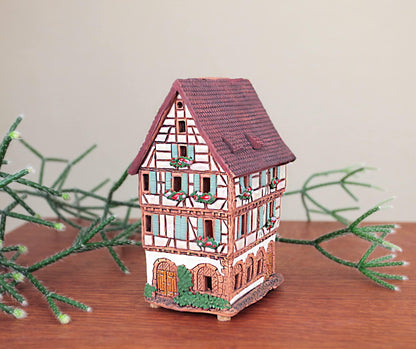 Midene Ceramic Christmas Village Houses Collection - Collectible Handmade Miniature of The Original House in Colmar, France - Tea Light Candle Holder, Essential Oil Burner A252AR