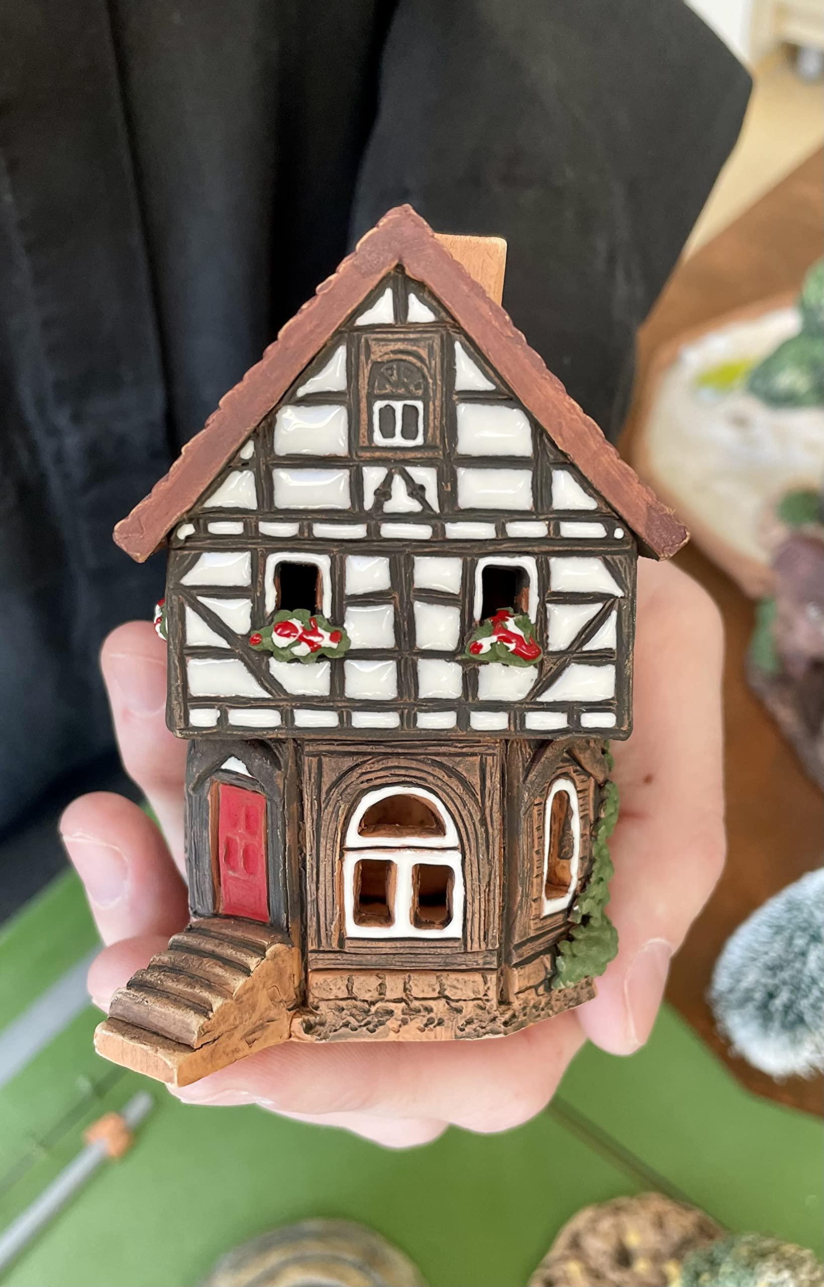 Midene Ceramic Houses Collection - Handmade Collectible Miniature of Historic House in Lauterbach Germany - Cone Incense Holder Room Decor - Ceramic Incense Burner S19-6