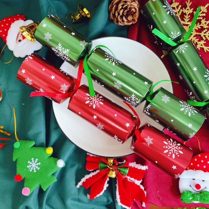 Christmas No Snap Crackers with Crowns and Toys Jokes Christmas Games for Kids and Adults (Red and Green Snowflake)