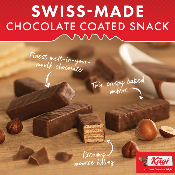Swiss Milk Chocolate Covered Mini Wafers by Kägi, Crispy Coated Sweet Snacks, Premium Individually Wrapped Treats, Chocolate, Classic Kägi, 125g Bag.