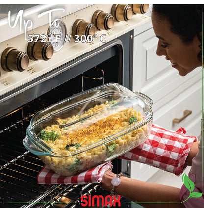 Simax Glass Casserole Baking Dish: Clear Glass Round Casserole Dish with Lid and Handles,Covered Bowl for Cooking, Baking, Serving, Dishwasher, and Oven Safe Cookware – 3 Quart Dish + 2.2 Quart Lid