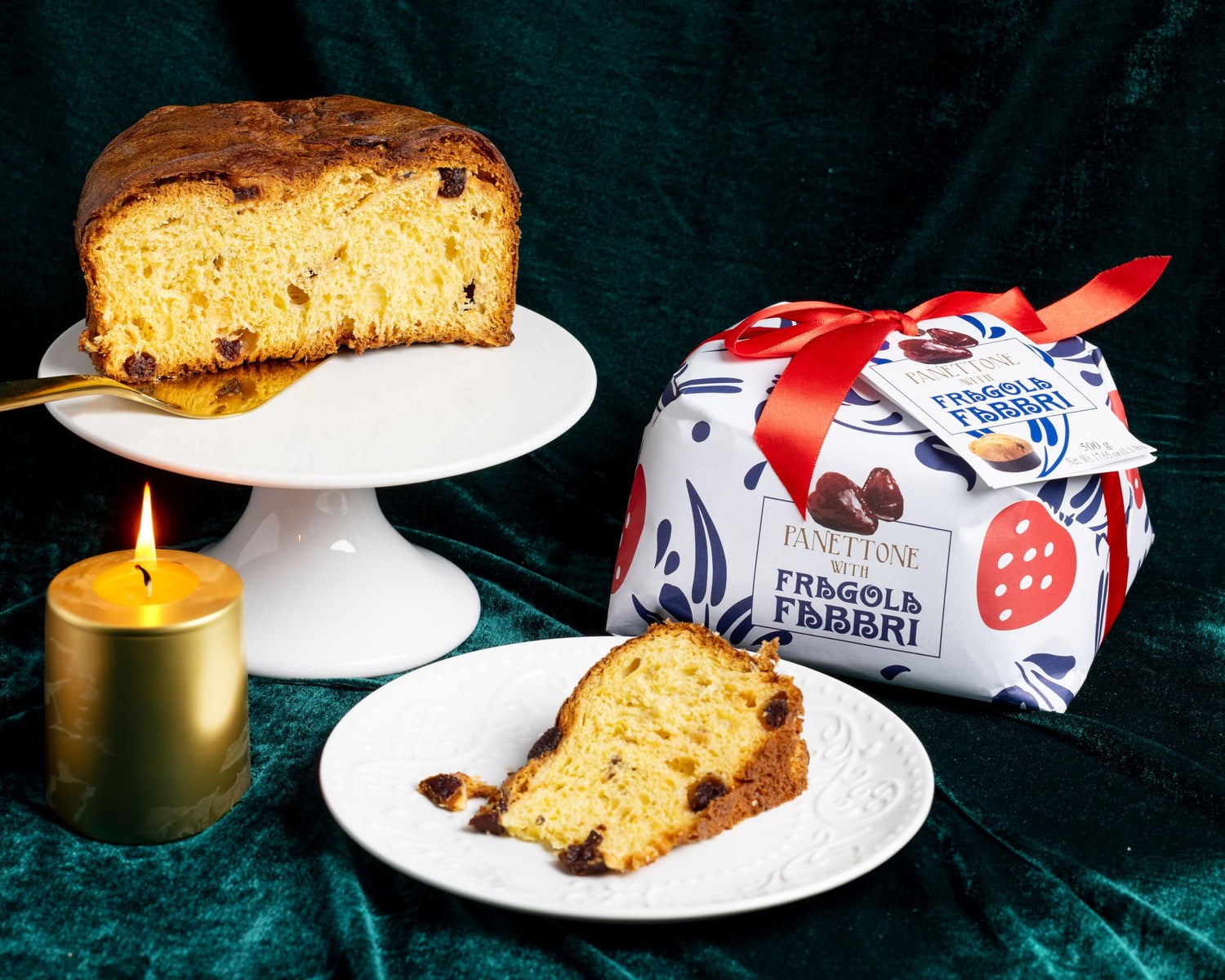 Fabbri Panettone with candied strawberries inside, Italian holiday Cake, Hand-Wrapped, Made in Italy, 1.1 pound