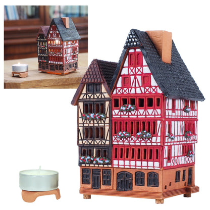 Midene Ceramic Houses Collection - Collectible Handmade Miniature of House in Eastside of Romer in Frankfurt, Germany - Tea Light Candle Holder S16-3