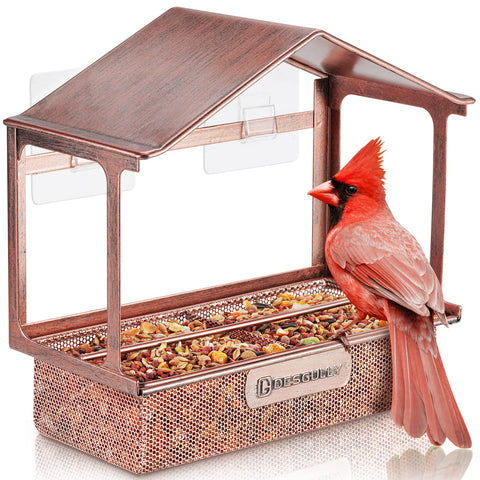 Window Bird Feeder, Desgully Durable Metal Window Bird Feeder, Bird Watching Gift (Square).