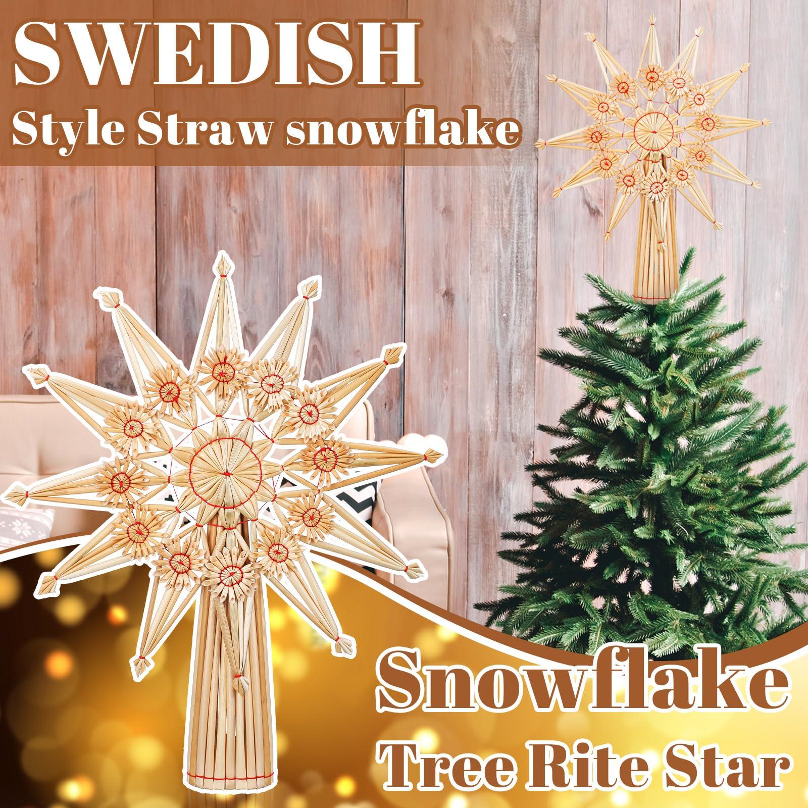 Christmas Straw Snowflake Tree Topper 10 x 12 Inch Straw Ornaments Swedish Style Nordic Tree Topper for Christmas Tree Office Home Indoor Desktop Adults Decoration(Red,Elegant)