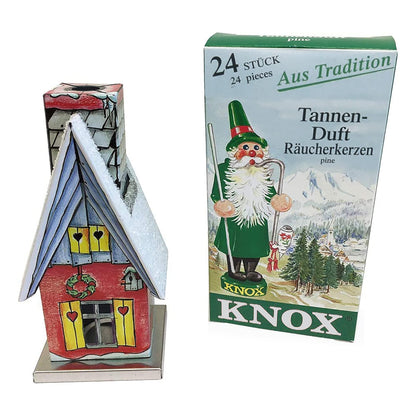 Knox Chalet House 2 x 4.5 Inch Metal Christmas Incense Smoker Figurine with Pine Incense Cones