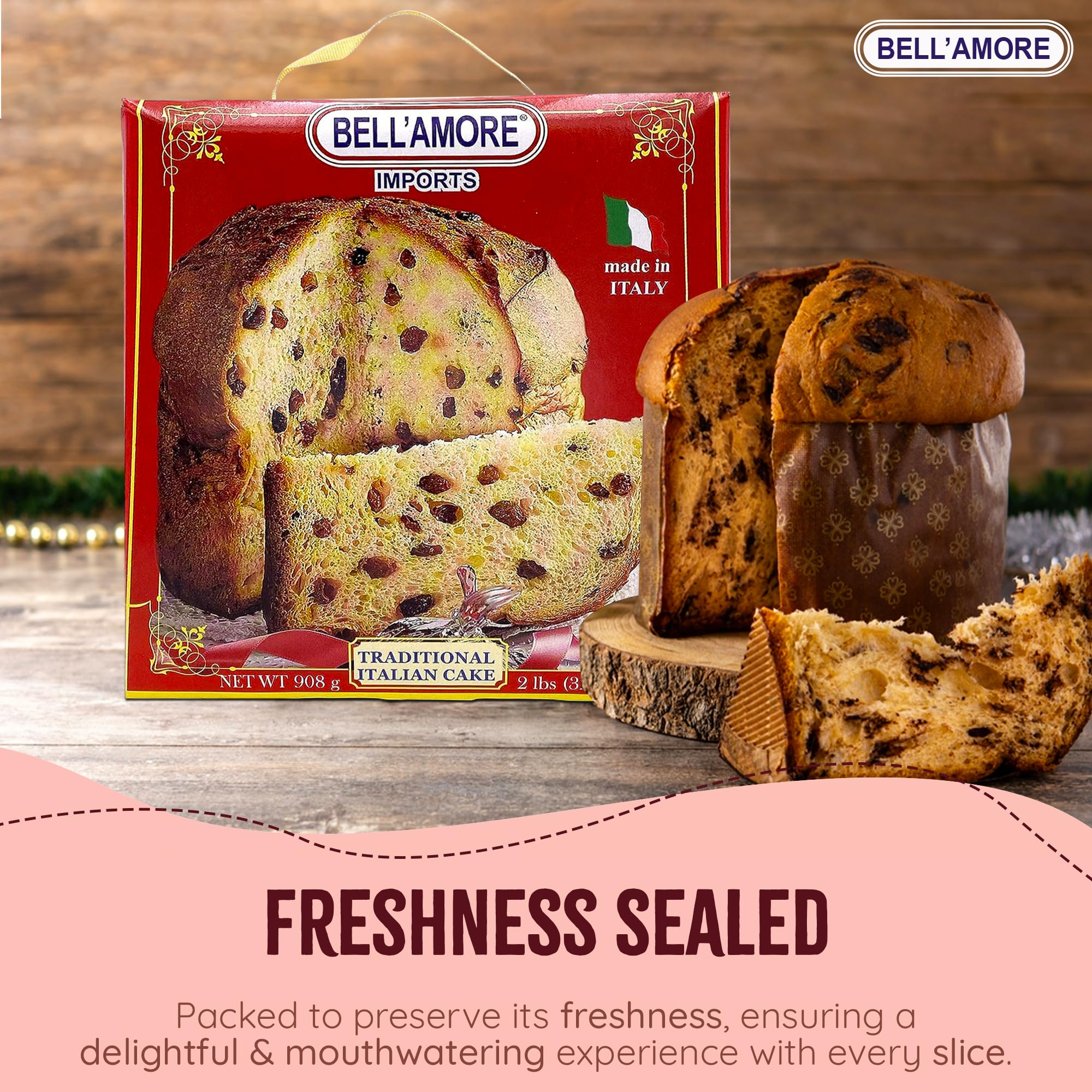 Traditional Italian Panettone Cake 2lbs | Imported from Italy | Italian Cake with Raisins and Dried Candied Orange Peels