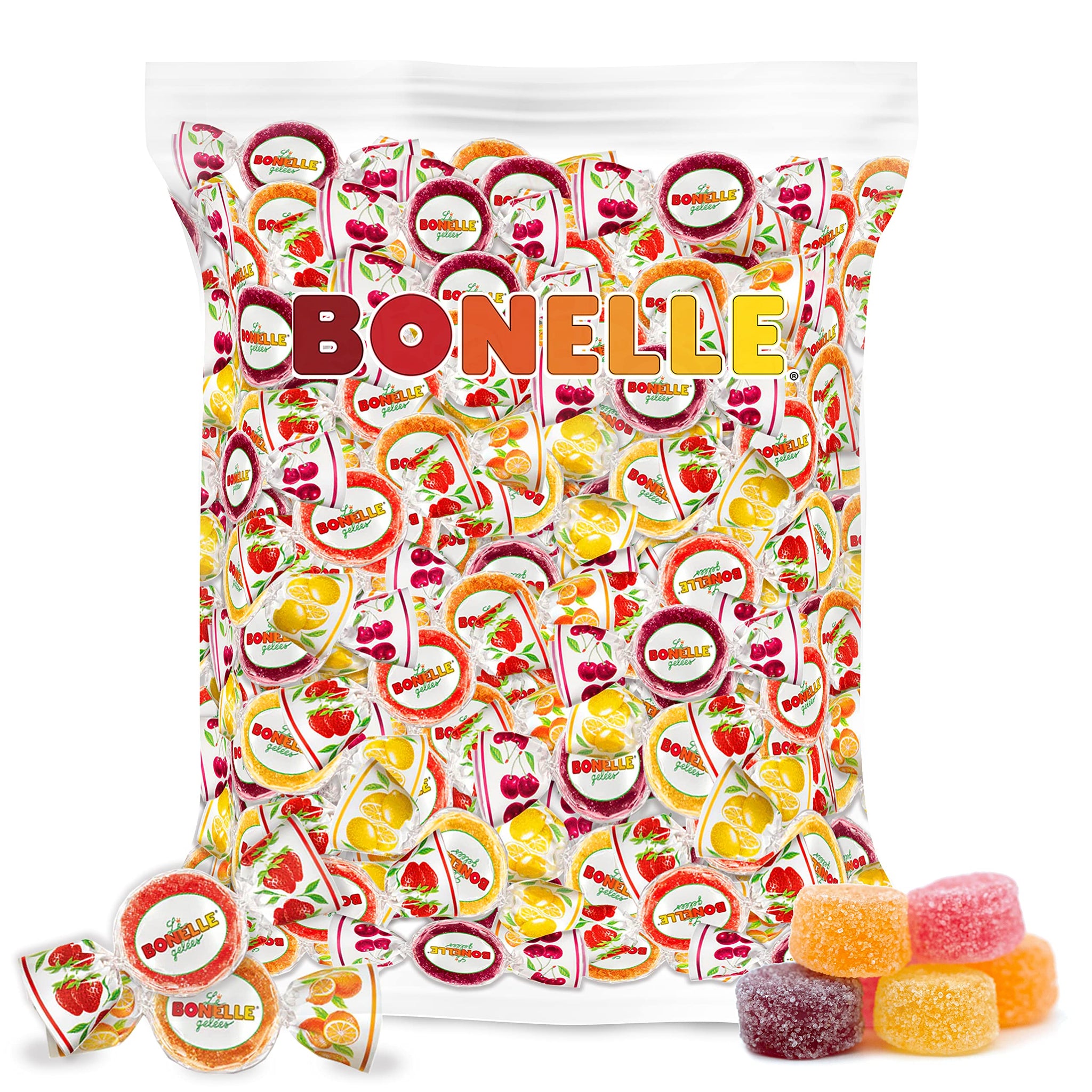 Fida Bonelle Italian Assorted Fruit Jelly Candy, Individually Wrapped, Vegan, 1 Pound Bag.