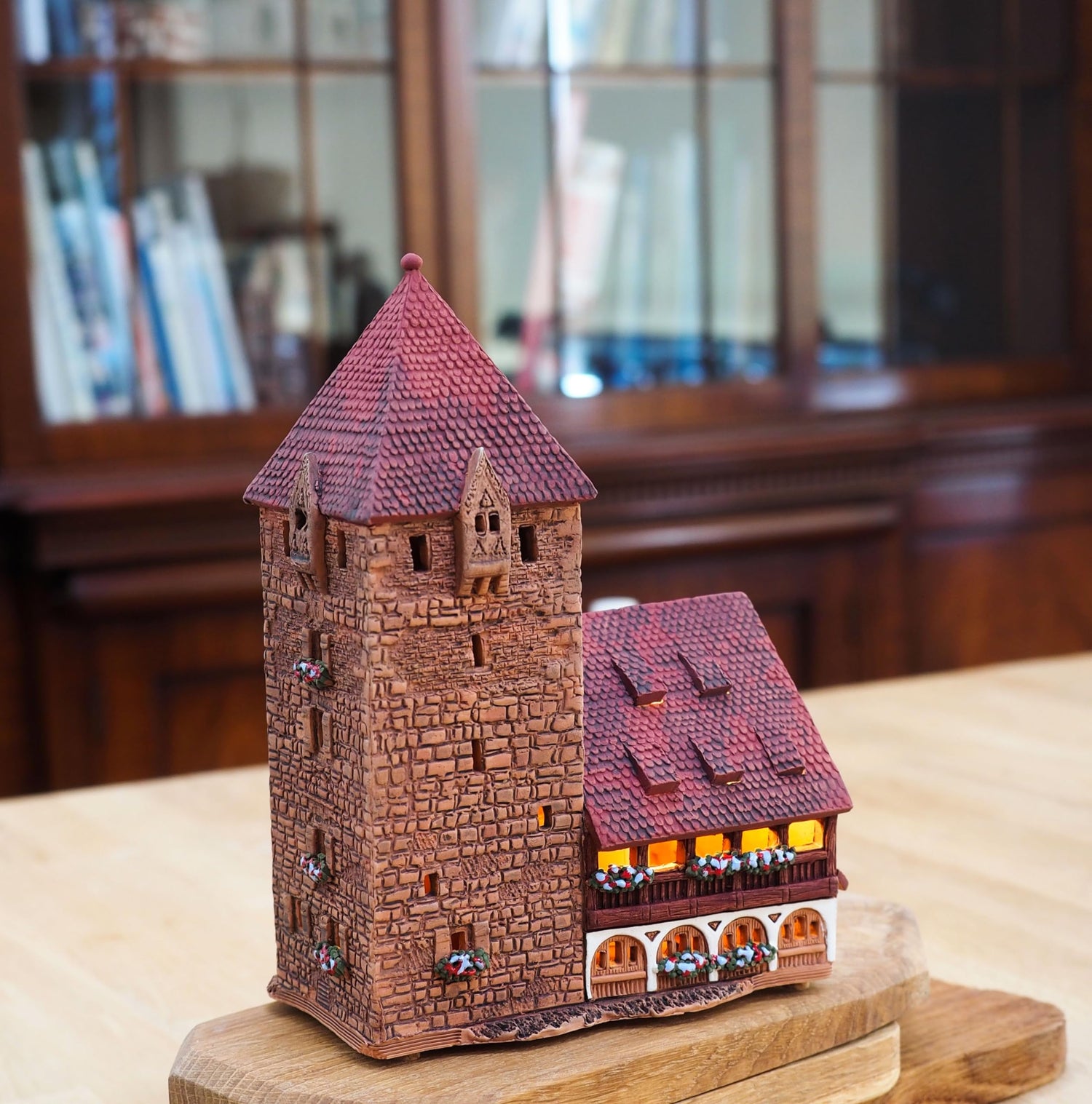 Midene Ceramic Houses Collection - Collectible Handmade Miniature of Historic Schuldturm Tower in Nurnberg, Germany - Tea Light Candle Holder, Essential Oil Burner C346AR*