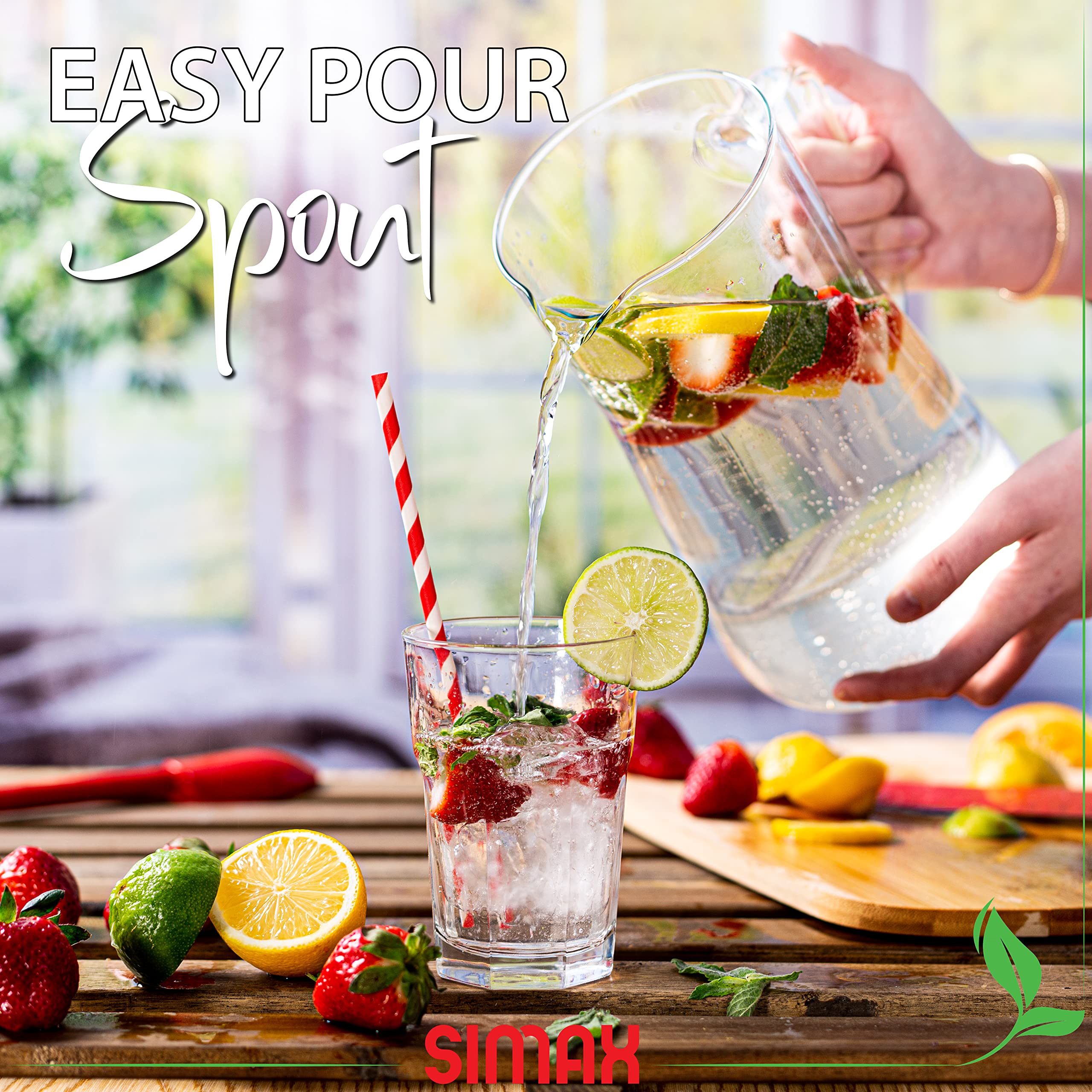 Simax Large Glass Pitcher With Spout, 2.5 Qt Glass Pitchers With Handle, Borosilicate Glass Sangria Pitcher, Big Water Pitcher Glass, Angled Cylinder Design Sangria Pitchers, 80 Oz Cocktail Pitcher