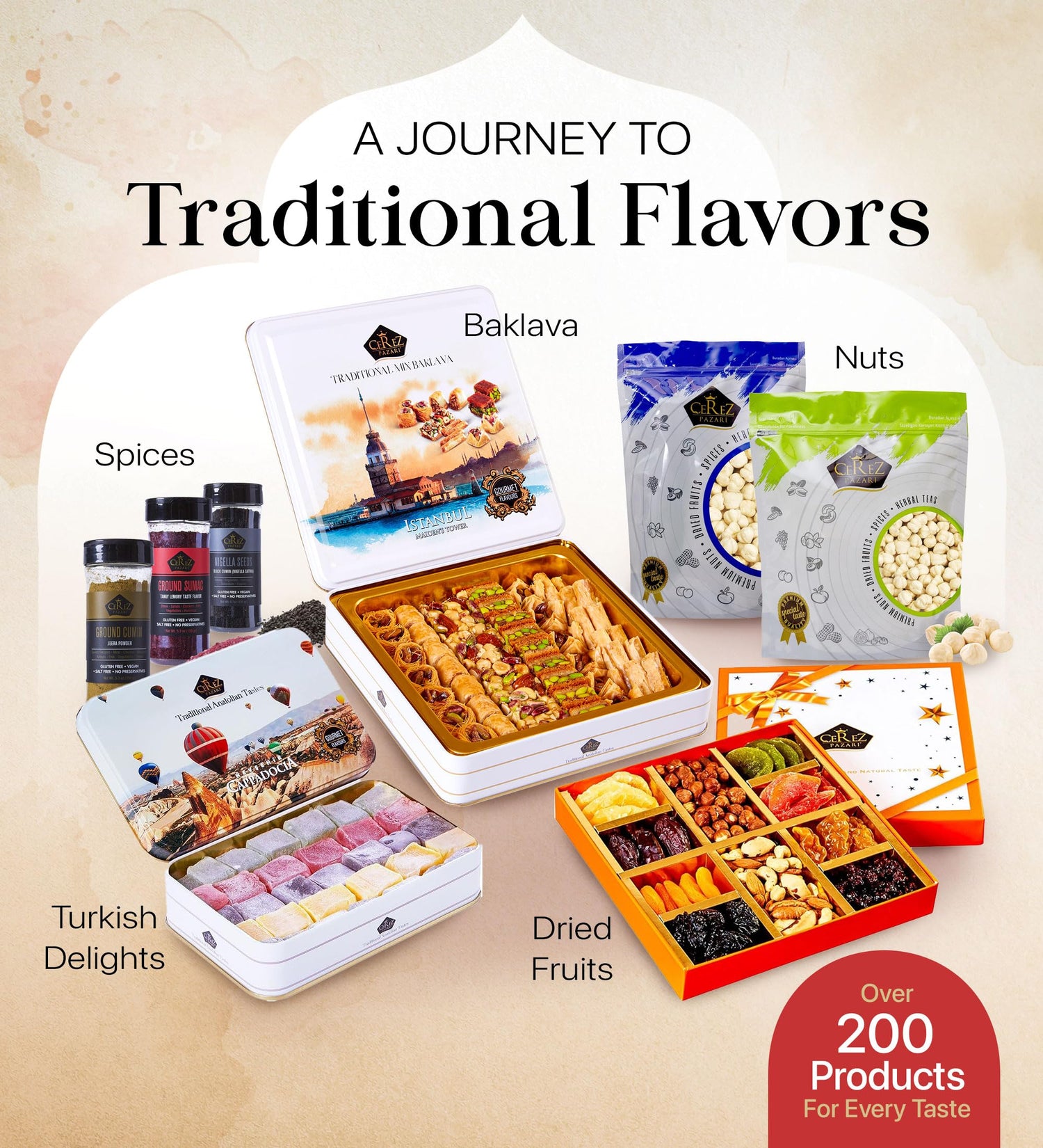 Cerez Pazari Baklava Pastry Gift Set - Turkish Baklava Pastry With Nuts &amp; Spices - Baklava Gift Box From Turkey - Vegan Pastry, Halal Snacks - Assorted 45-48 Pieces Per Metal Dessert Box - 1.32 lbs