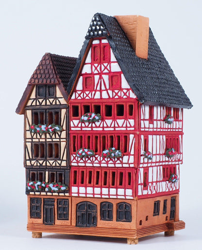 Midene Ceramic Houses Collection - Collectible Handmade Miniature of House in Eastside of Romer in Frankfurt, Germany - Tea Light Candle Holder S16-3