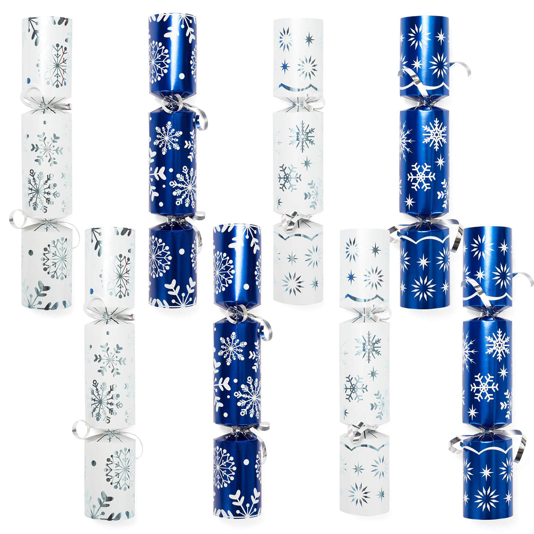 British Crackers 8 Pack Christmas Party Table Favor with Blue &amp; White Snowflake Design, with Party Hat, Joke &amp; Little Gift Inside, for Xmas Gift, Christmas Seasonal Holiday Dinner Traditions