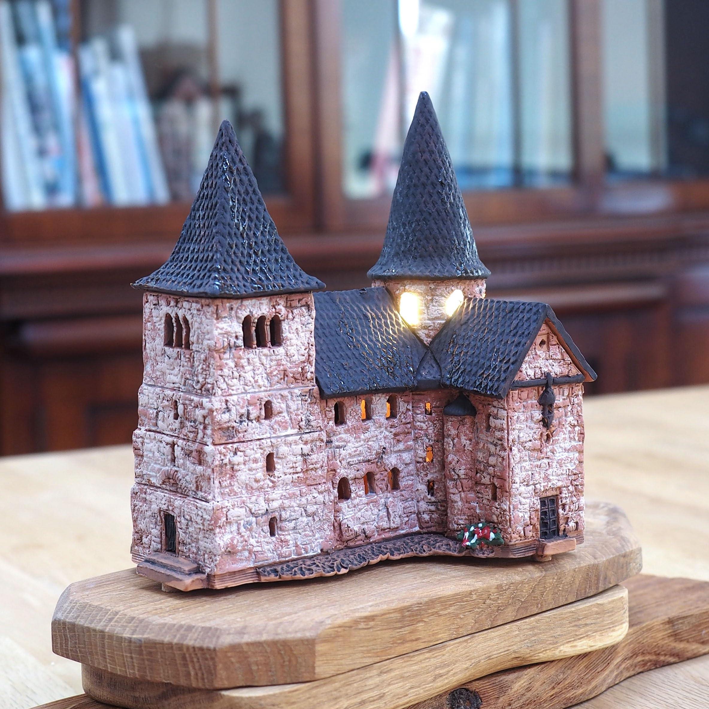 Midene Ceramic Christmas Village Houses Collection - Collectible Handmade Miniature of Light House St Michael Church in Fulda, Germany - Tea Light Candle Holder B297N*