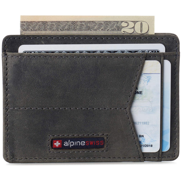 Alpine Swiss Oliver Mens RFID Blocking Minimalist Front Pocket Wallet Leather Comes in a Gift Box Gray.