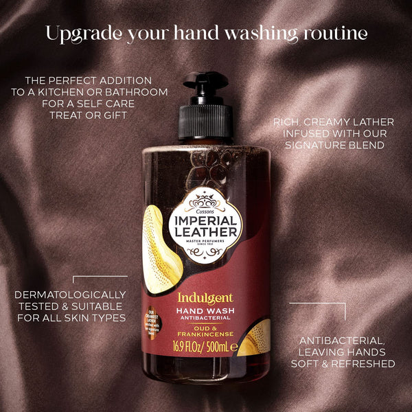 Imperial Leather Indulgent Hand Wash, Oud & Frankincense, Antibacterial, Signature Oil Blend, Gentle Skin Care, Bulk Buy, Pack of 6 x 500ml
