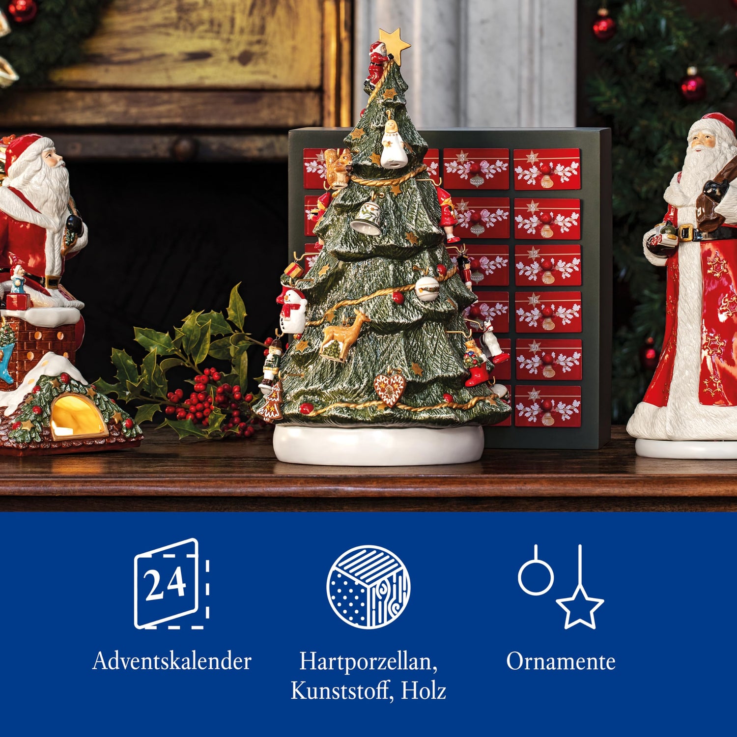 Villeroy &amp; Boch Christmas Memory Advent Calendar Set, Including Tree, 26 Pieces, 43cm, Red