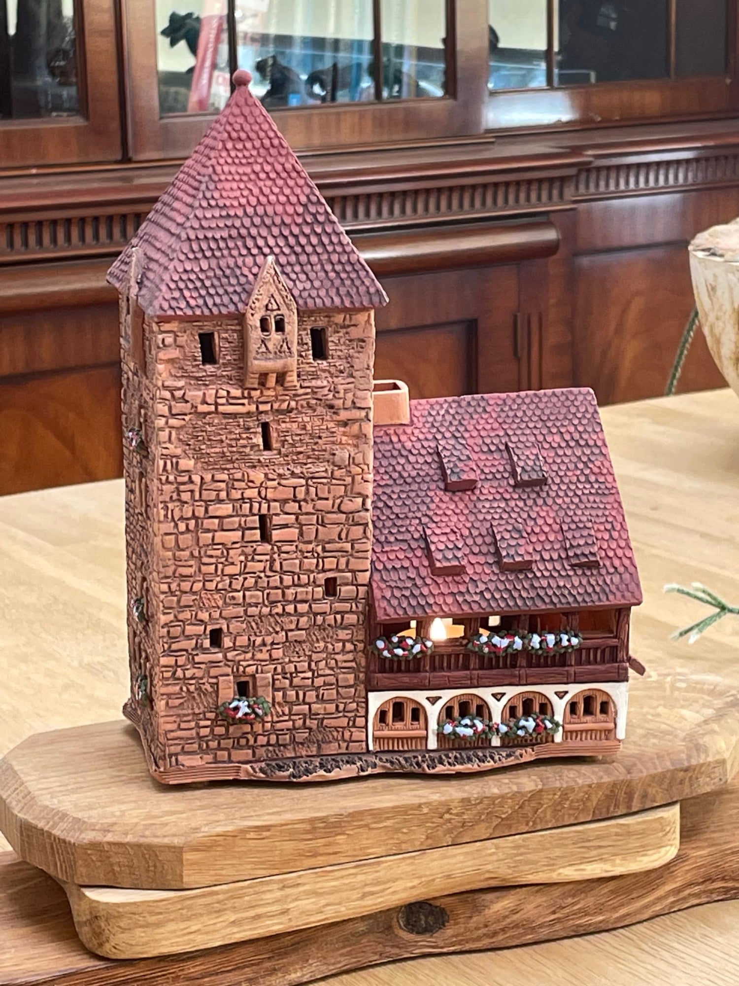 Midene Ceramic Houses Collection - Collectible Handmade Miniature of Historic Schuldturm Tower in Nurnberg, Germany - Tea Light Candle Holder, Essential Oil Burner C346AR*