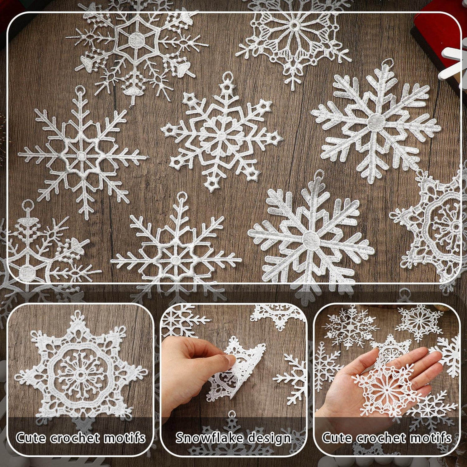 Snowflake Christmas 48 piece Ornaments Crochet White Snowflake Ornaments Winter Crocheted Snowflake Hanging Decorations for Christmas Tree Xmas Home Wall Holiday Party Gift, 6 Styles