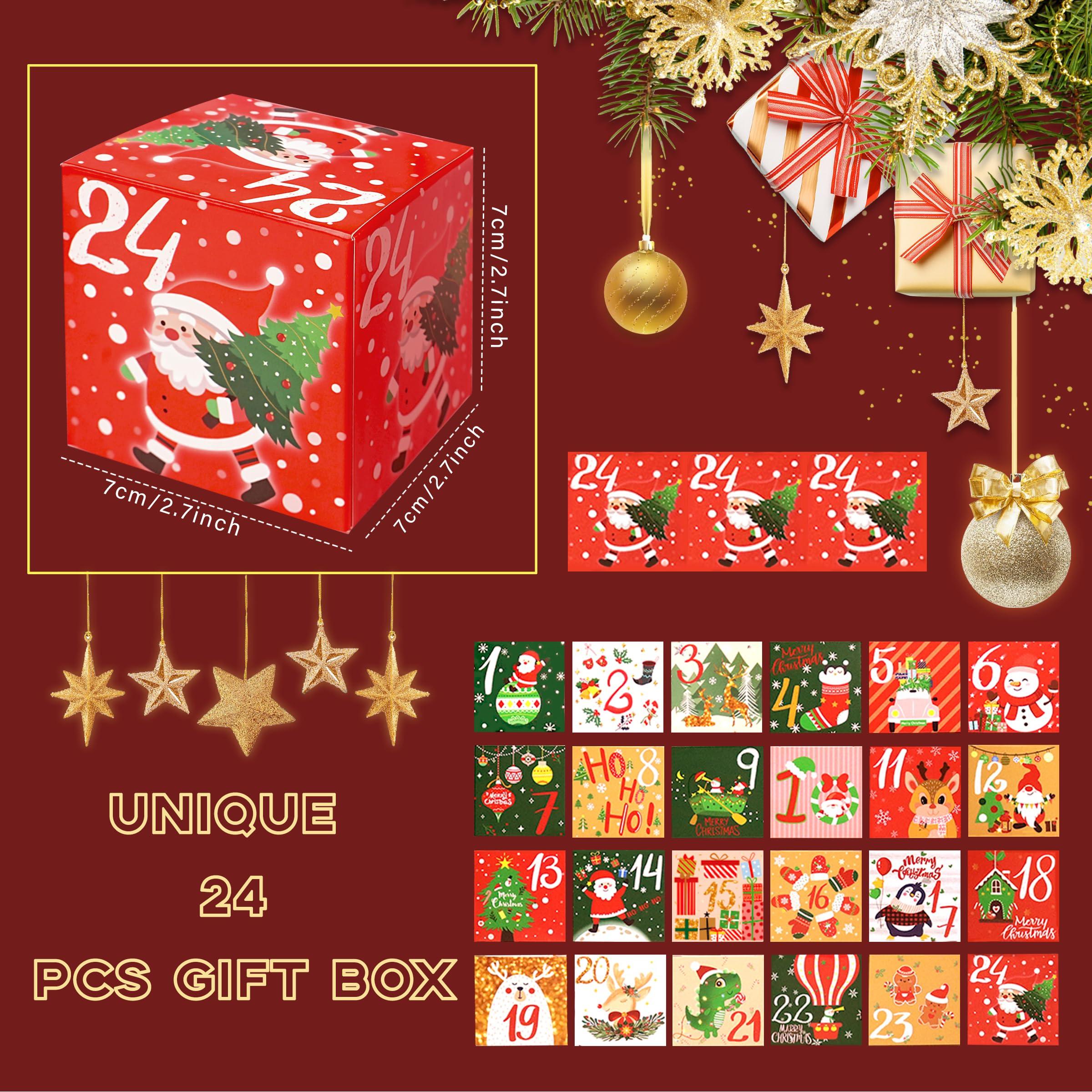 Christmas Advent Calendar Boxes 2024, Christmas Countdown 24 Days Gift Box Cute DIY Empty Advent Calendar Boxes to Fill Number Candy Box for Kids Gifting Christmas Party Holiday (Christmas colors)