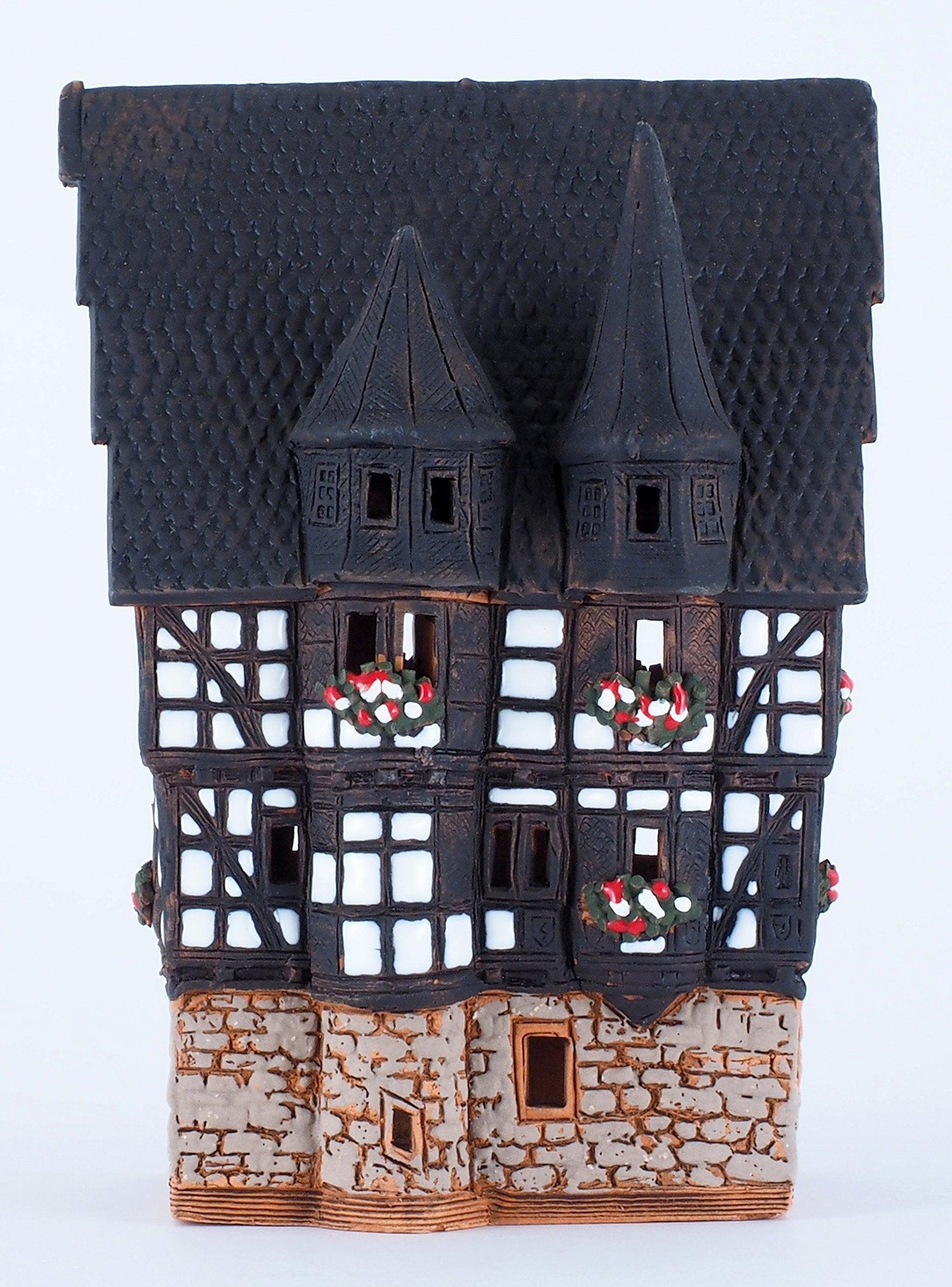 Midene Ceramic Christmas Village Houses Collection - Collectible Handmade Miniature of Town Hall in Alsfeld Tiny House German - Tea Light Candle Holder B210N*