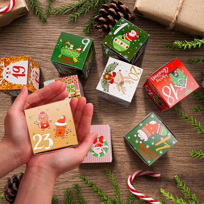 Christmas Advent Calendar Boxes 2024, Christmas Countdown 24 Days Gift Box Cute DIY Empty Advent Calendar Boxes to Fill Number Candy Box for Kids Gifting Christmas Party Holiday (Christmas colors)