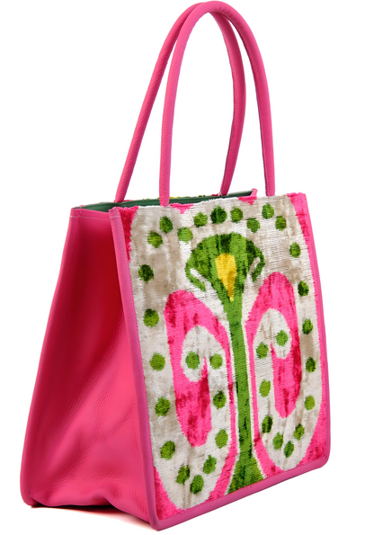 Large Leather &amp; Silk Tote Bag - Aishling