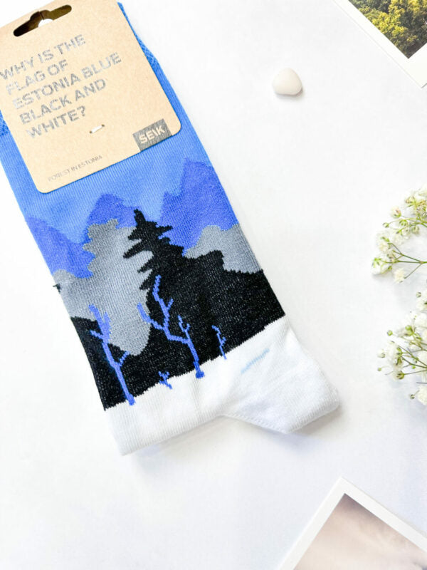 Blue-Black-White Forest - Estonian Socks