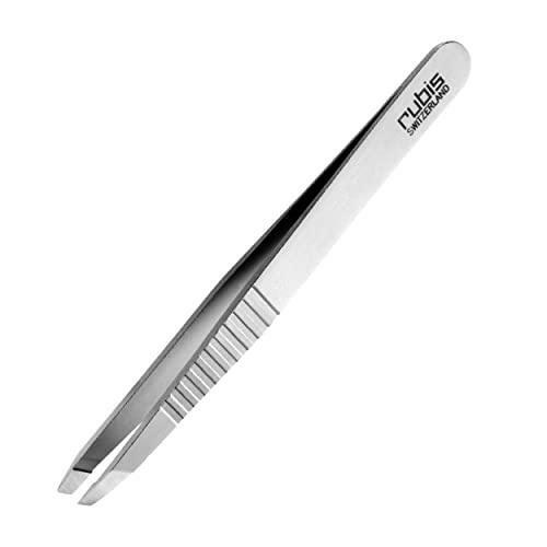Rubis Pro Grip Classic Stainless Steel Slanted Tweezers For Precise Eyebrows and Hair Removal - Blackhead Remover Pointed Precision Tweezer with Sharp Precise Point for Men and Women 1K102PG - The European Gift Store