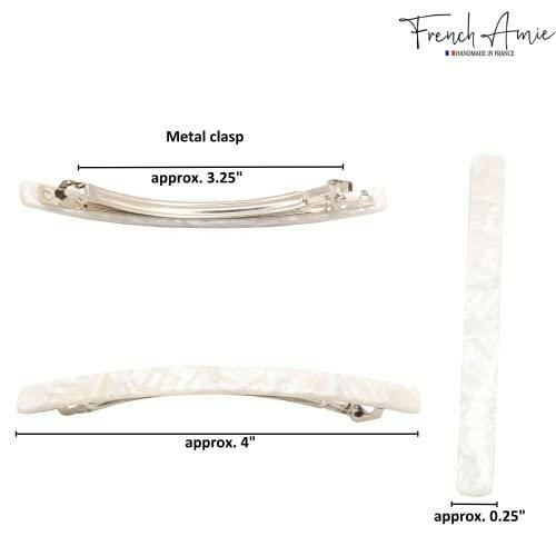 French Amie Long and Thin Frost White Large 4” Handmade Celluloid Automatic Hair Clip Barrette for Women and Girls (Frost White) - The European Gift Store