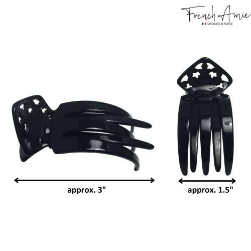 French Amie Handmade 3" Black Cellulose Acetate Side Slide Hair Clip Non Slip Durable Styling Women Hair Accessories Hair Claw for Girls, Made in France - The European Gift Store
