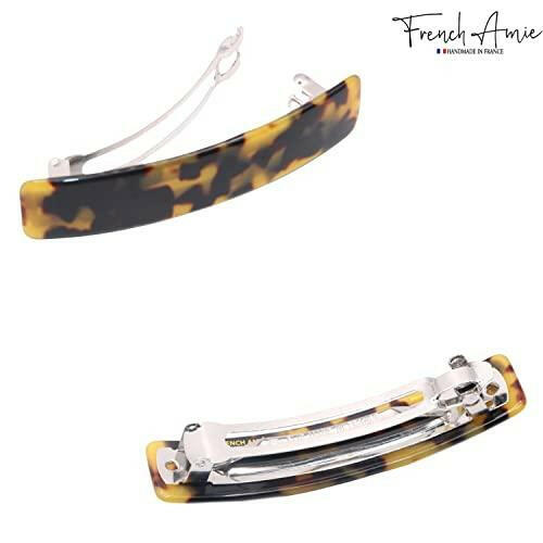 French Amie Oblong Handmade 3.5" Celluloid No Slip Hair Clip Barrette for Women, Made in France (Tokyo Shell) - The European Gift Store