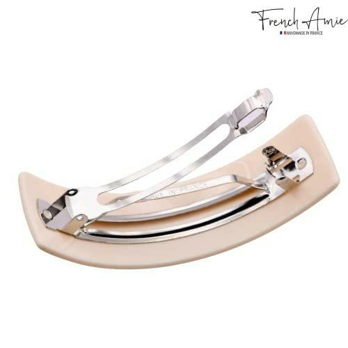 French Amie Bold Curve Large Ivory Cream Handmade Strong Grip Celluloid Automatic Hair Clip Barrette (Ivory Cream with Silver Clasp) - The European Gift Store