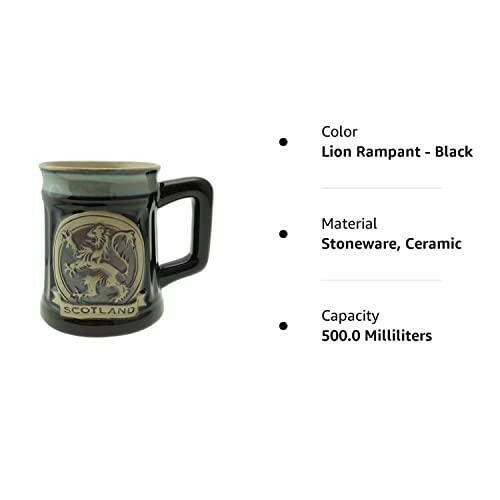 Glen Appin Stoneware Mug Scotland Pottery Mug for Coffe or Beer 16.9 oz(500 ml) (Lion Rampant - Black) - The European Gift Store
