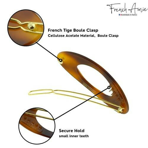 French Amie Oval Small 2 1/4” Celluloid Acetate Side Slide In Strong Hold Hair Clip Barrettes with Tige Boule Clasp for Girls and Women, Made in France - The European Gift Store