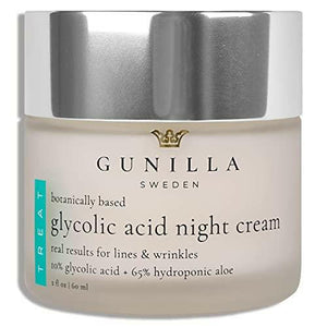 GUNILLA Glycolic Acid Night Cream - Refine, Resurface & Reduce Fine Lines, Wrinkles, Dark Spots, Congested Pores While Brightening Complexion. Gentle - Natural - Vegan (2 oz) - The European Gift Store