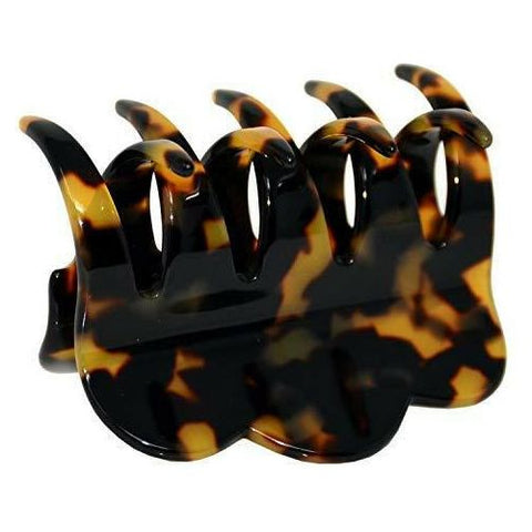 French Amie Crown Wave Small 2 1/2” Celluloid Handmade Non Slip Hair Claw Clip for Women, Made in France (Yellow Tokyo)