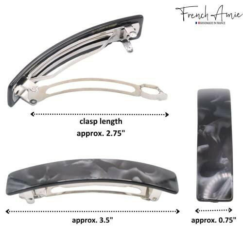 French Amie Oblong Handmade 3.5" Celluloid Hair Barrette Clip Women Hair Accessories, Made in France (Black Finish) - The European Gift Store