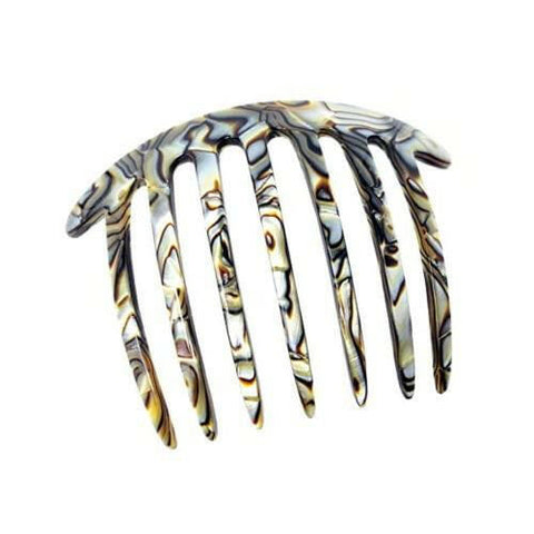 French Amie 7 Teeth Handmade Celluloid Side Hair Comb Flexible Durable Hair Combs Strong Hold Hair Clips for Women No Slip Styling Girls Paris Hair Accessories, Made in France (Silver Onyx Gray)