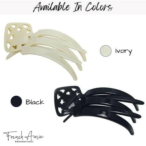 French Amie Handmade 3" Black Cellulose Acetate Side Slide Hair Clip Non Slip Durable Styling Women Hair Accessories Hair Claw for Girls, Made in France - The European Gift Store