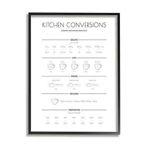 Kitchen Conversion Guide Minimal Design Universal Measurements Black Framed Wall Art - The European Gift Store