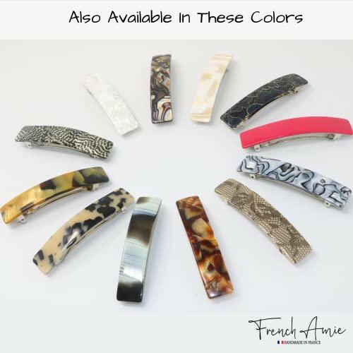 French Amie Oblong 3.5" Celluloid Handmade No Slip Hair Clip Barrette for Women, Made in France (Silver Onyx) - The European Gift Store