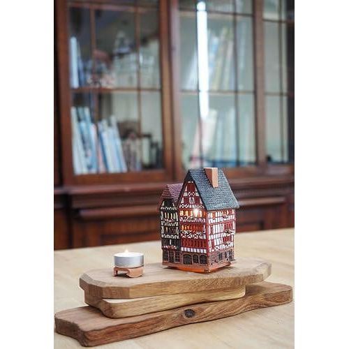Midene Ceramic Christmas Village Houses Collection - Collectible Handmade Miniature of House in Eastside of Romer in Frankfurt, Germany - Tea Light Candle Holder S16-3