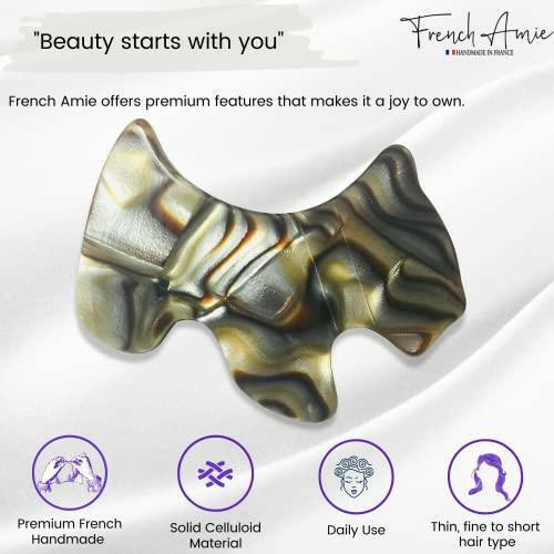 French Amie Scottish Dog Puppy Onyx Silver Grey Small 2" Celluloid Handmade Automatic Hair Clip Barrette for Women and Girls, Made in France - The European Gift Store